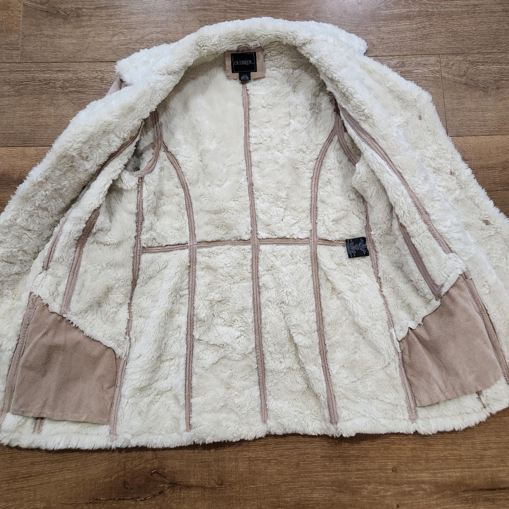 Vtg Y2K shearling penny lane leather suede overcoat large retro 70s hippie cozy - Picture 6 of 11